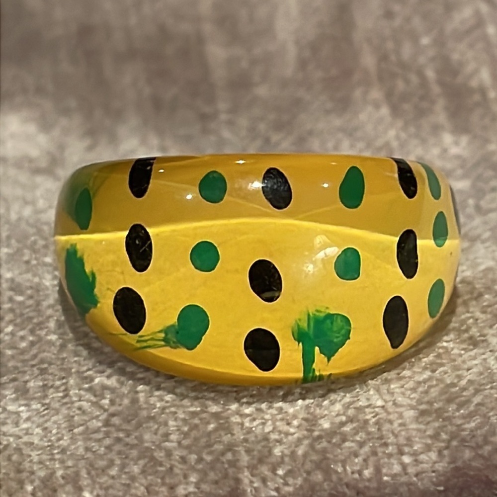 Yellow Abstract Dots Art Lucite Dome Ring